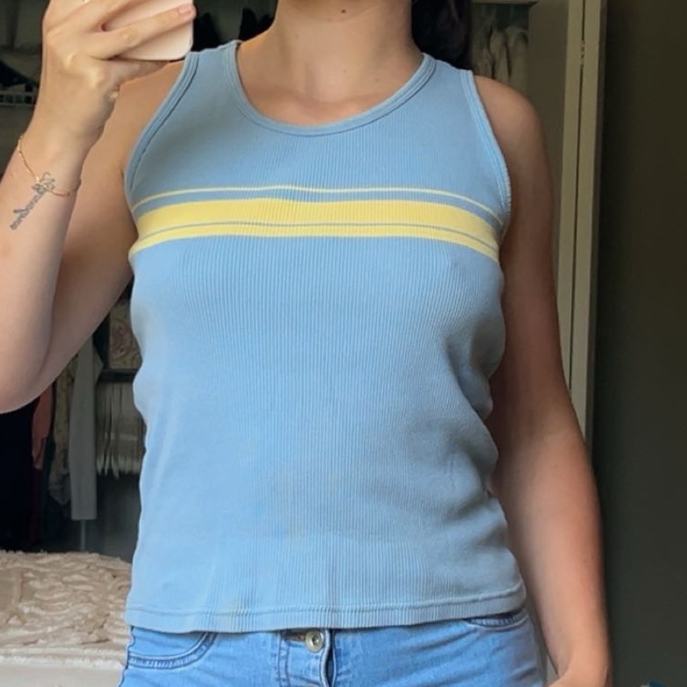 baby blue and yellow striped gap tank